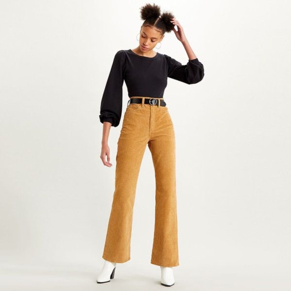 Levi’s NWOT Bohemian Ribcage Tan Corduroy Bootcut Jeans Cut Jeans (Size 27) - Picture 6 of 7